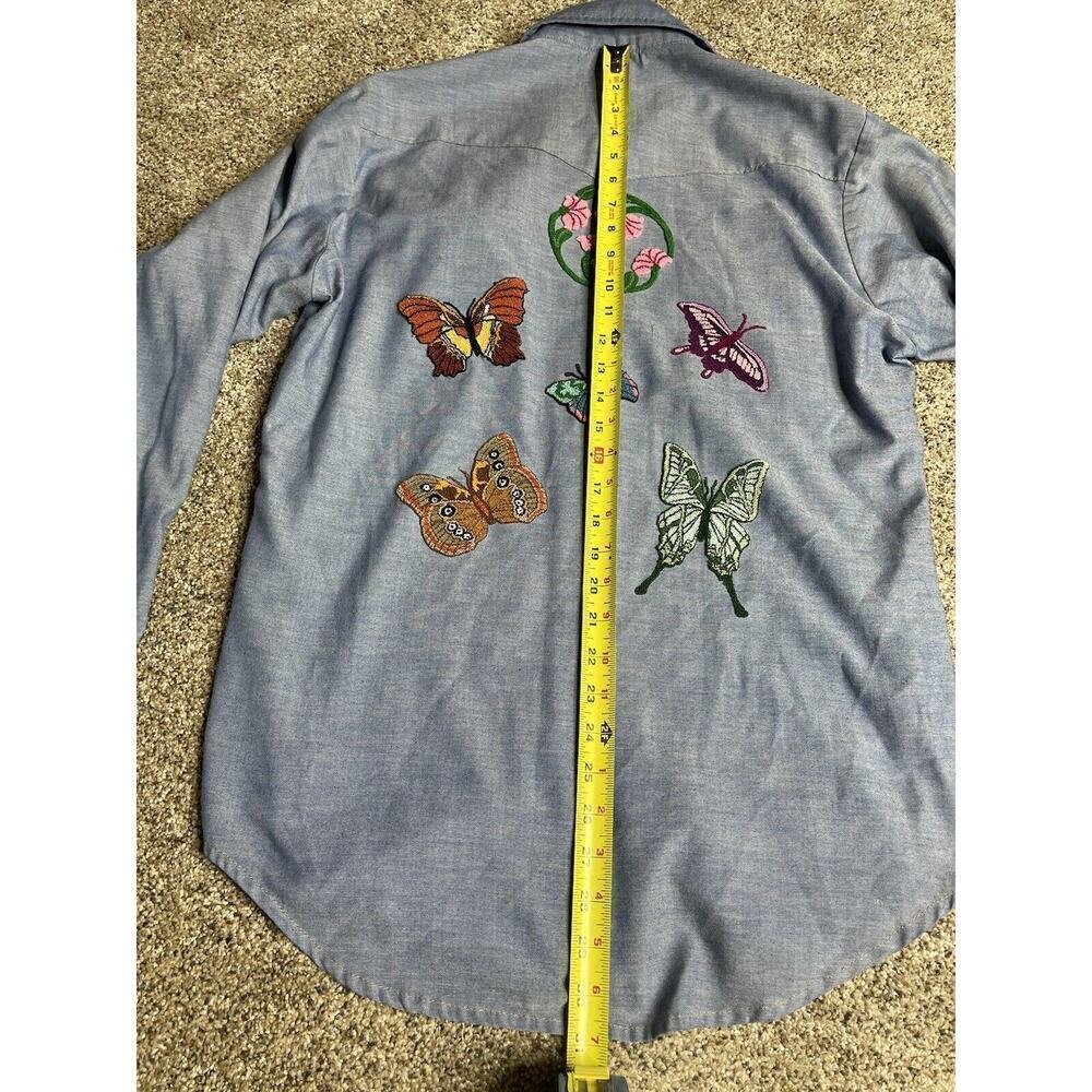 Vintage Sears Western Wear Pearl Snap Shirt Butterfly Flower Appliqué 15-15.5 - Picture 8 of 9